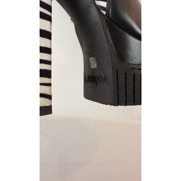 LAMODA  Patchwork Over the Knee Boots Chunky Platform Chain Detail Size 6 - Picture 7 of 16